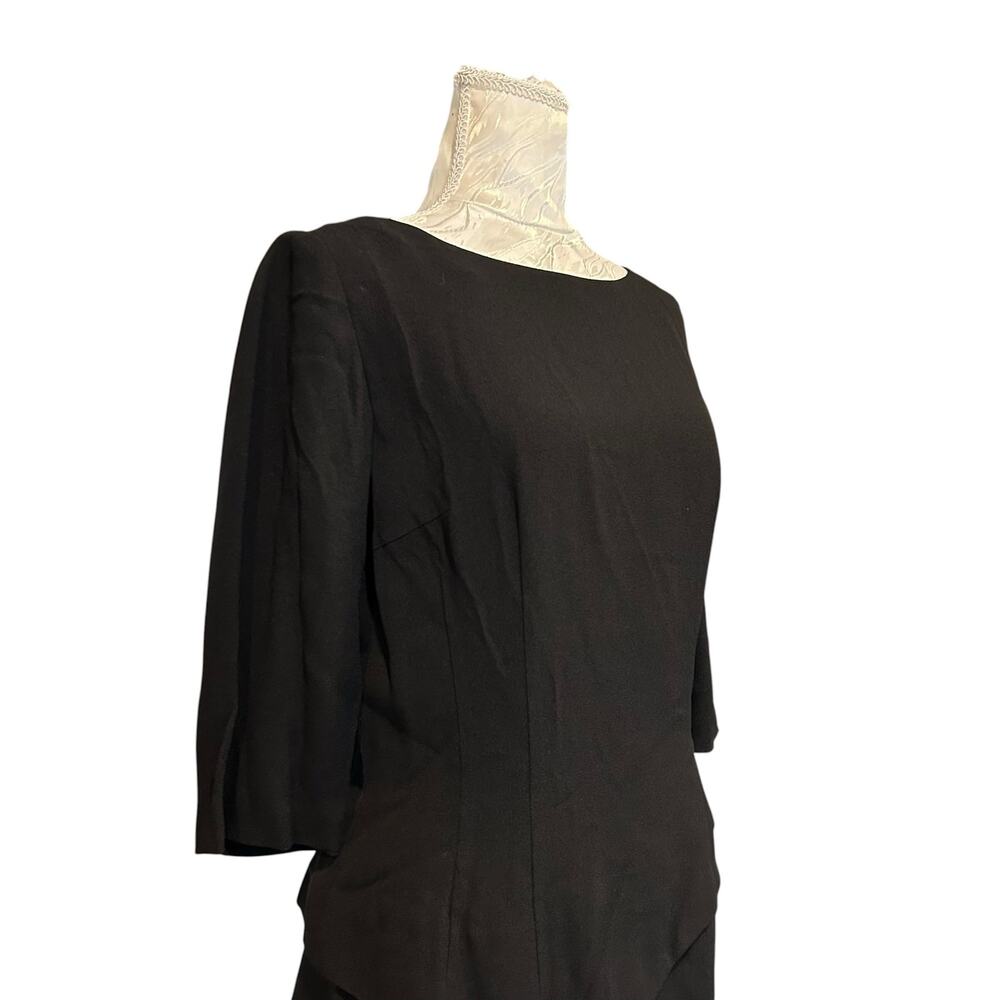 Vintage 60s Black Peplum Midi Dress Bateau Neck 3/4 Sleeve Size 8 - Picture 10 of 16